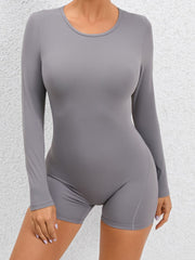 Cutout Round Neck Long Sleeve Active Romper - Admiresty