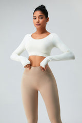 Cutout Round Neck Long Sleeve Active T - Shirt - Admiresty