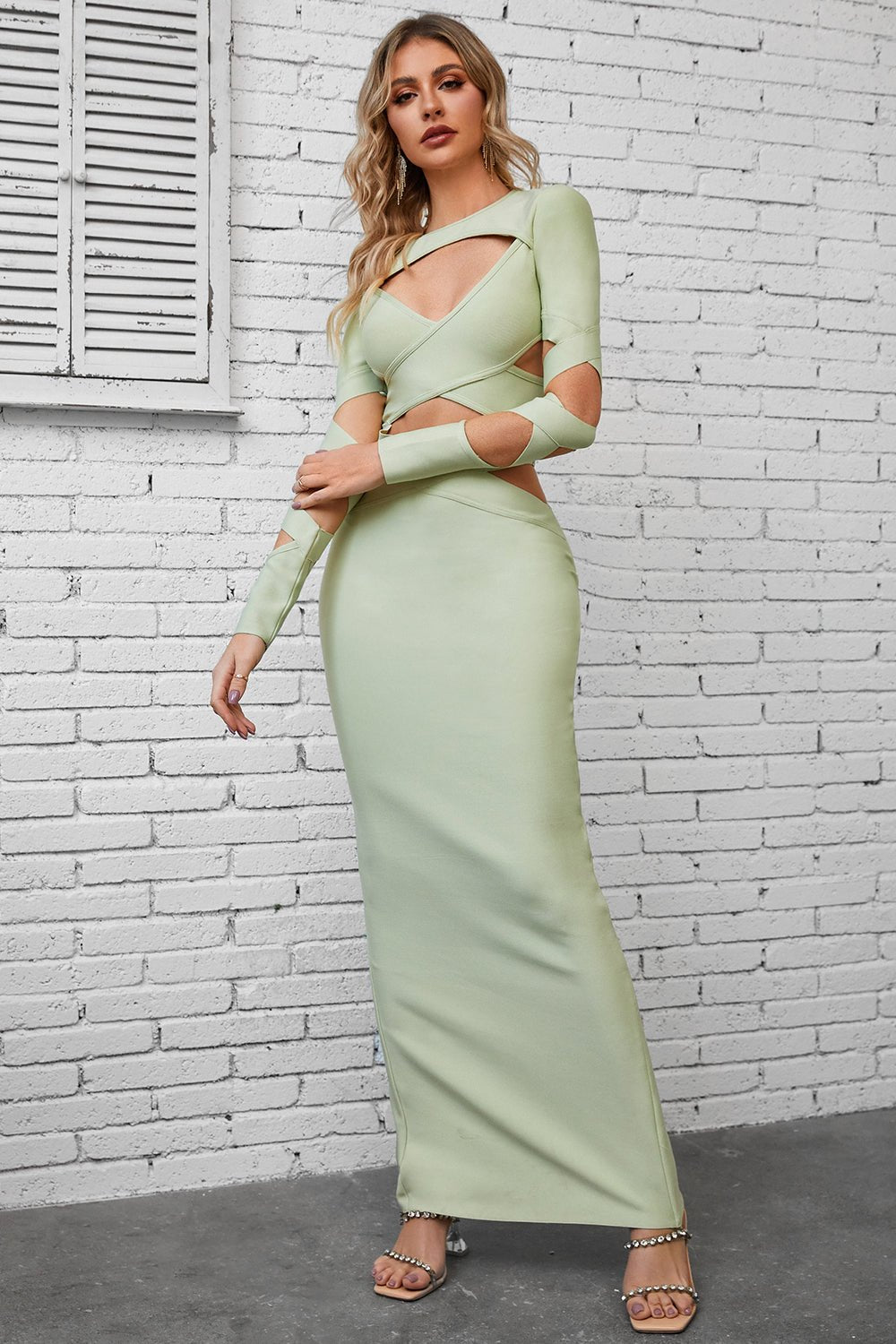 Cutout Round Neck Maxi Wrap Dress - Admiresty