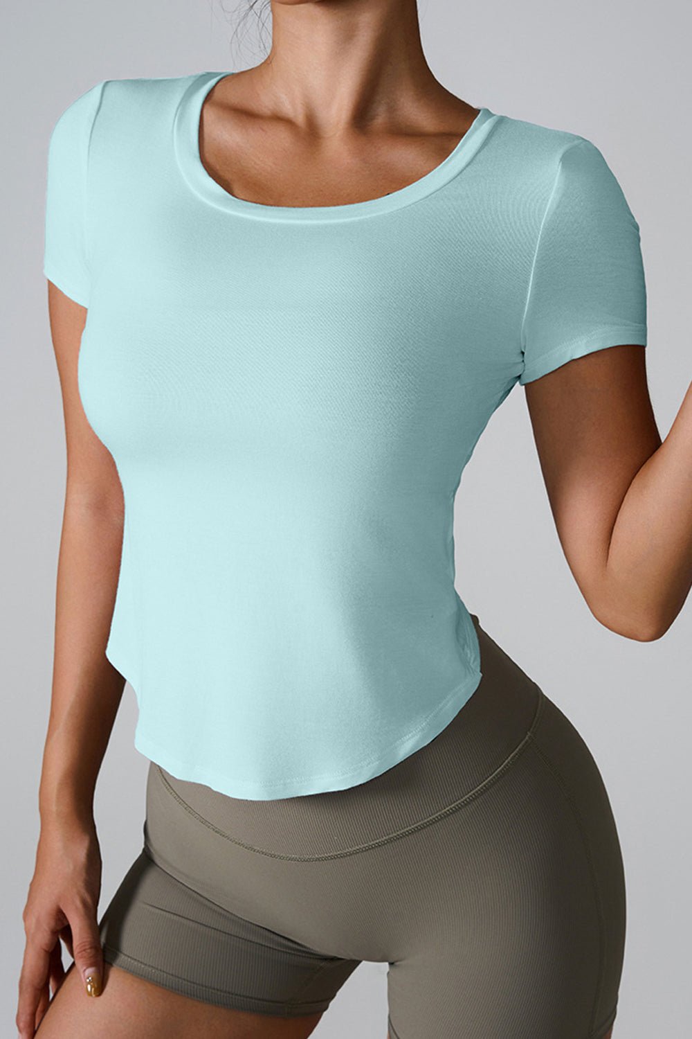 Cutout Round Neck Short Sleeve Active T - Shirt - Admiresty