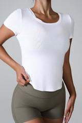 Cutout Round Neck Short Sleeve Active T - Shirt - Admiresty