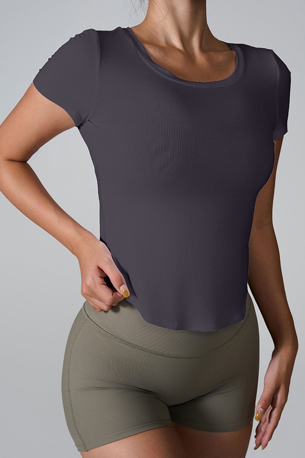 Cutout Round Neck Short Sleeve Active T - Shirt - Admiresty