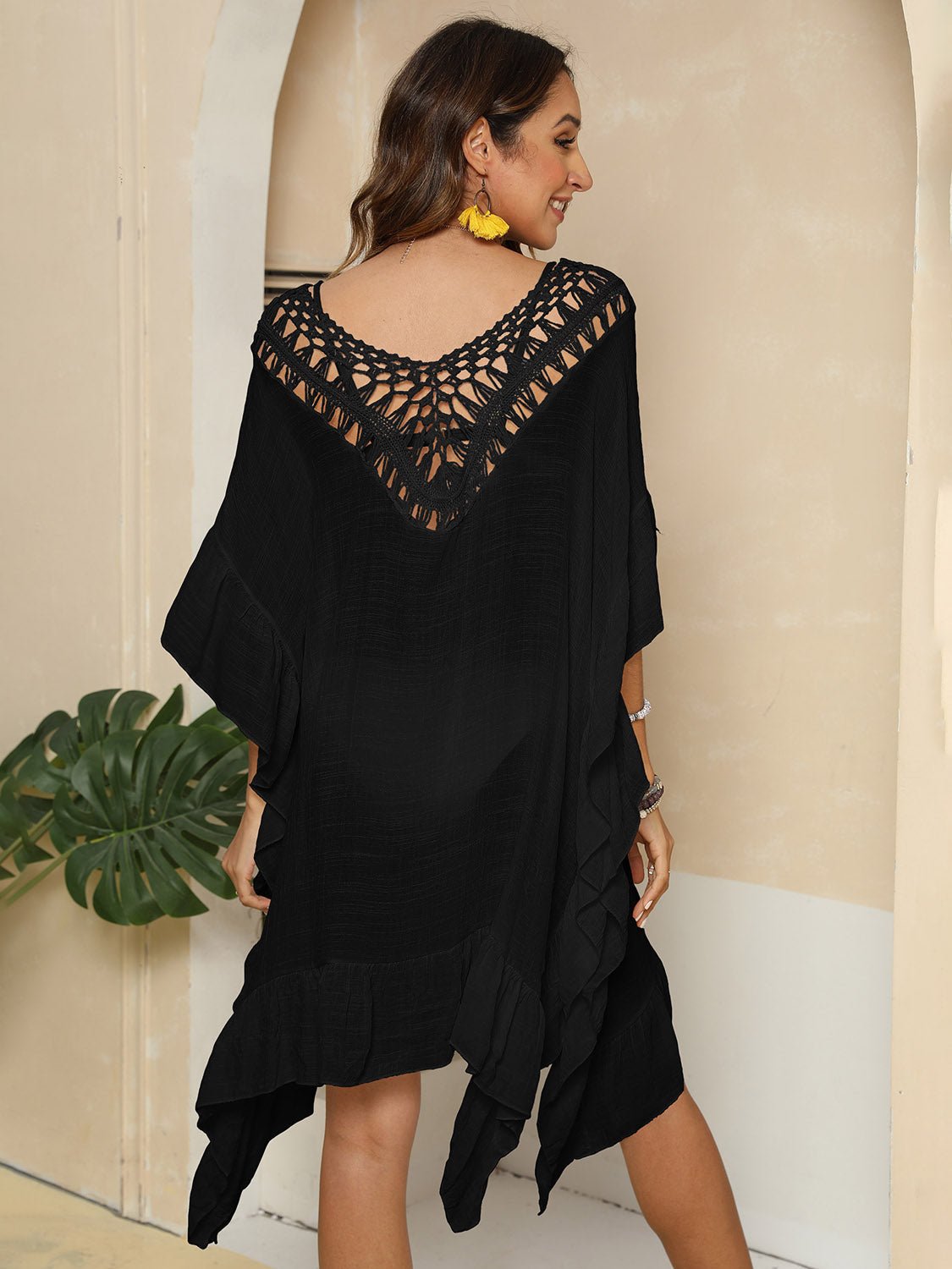 Cutout Ruffled Half Sleeve Cover - Up - Admiresty