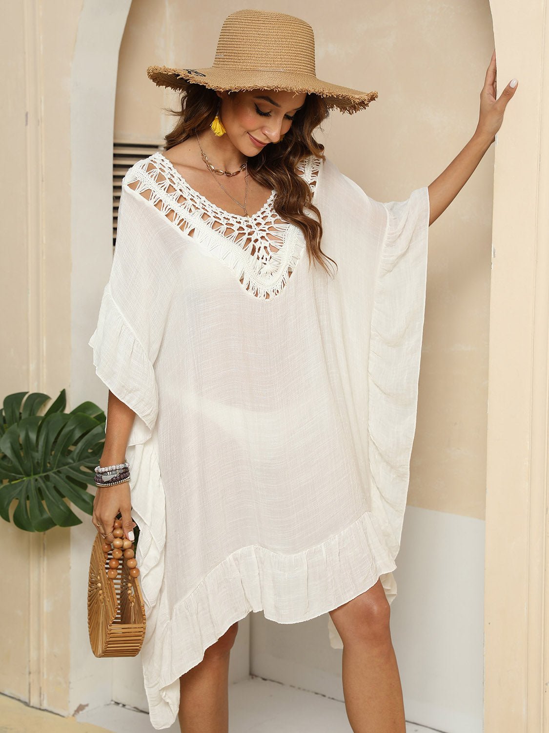 Cutout Ruffled Half Sleeve Cover - Up - Admiresty