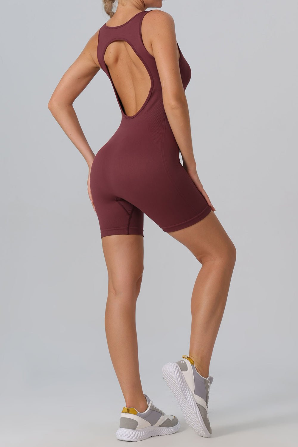 Cutout Scoop Neck Active Romper - Admiresty