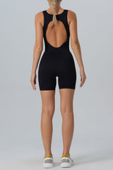 Cutout Scoop Neck Active Romper - Admiresty