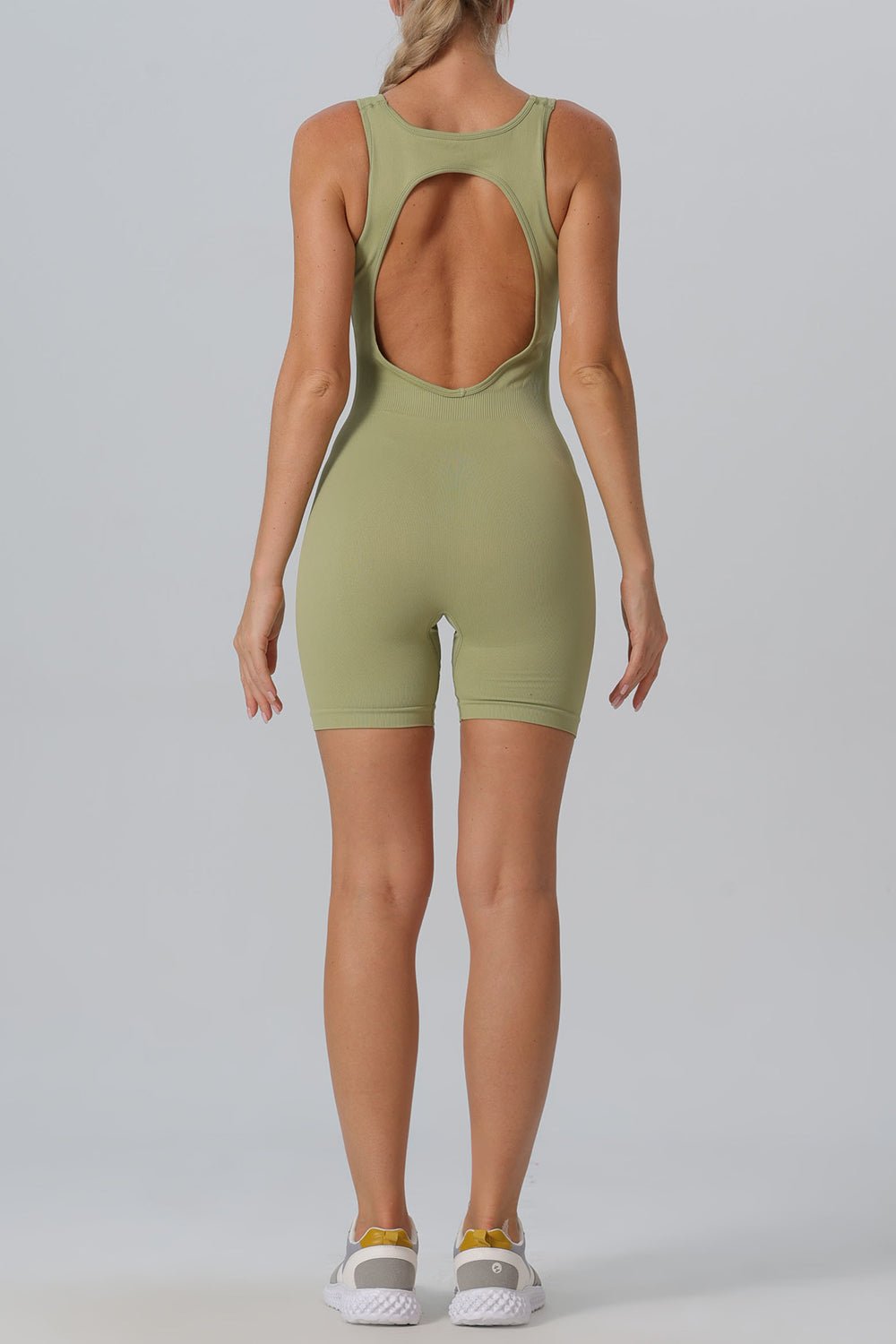 Cutout Scoop Neck Active Romper - Admiresty