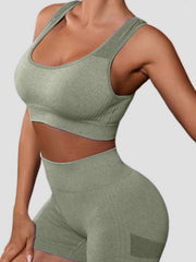 Cutout Scoop Neck Tank and Shorts Active Set - Admiresty