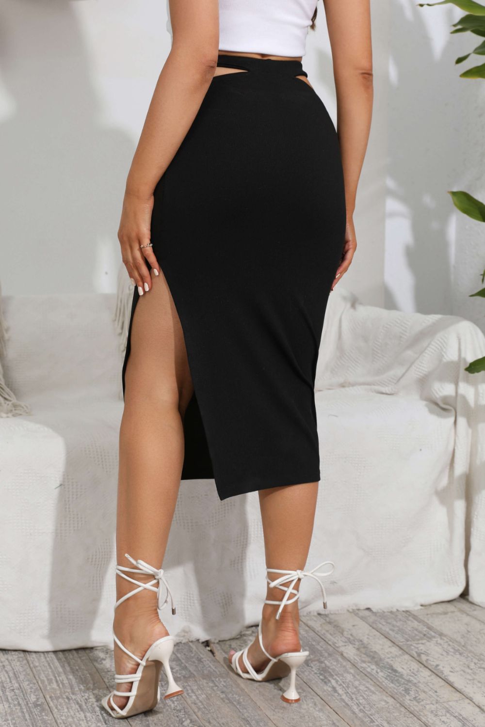 Cutout Slit Midi Skirt - Admiresty