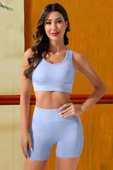 Cutout Sports Tank and Shorts Set - Admiresty