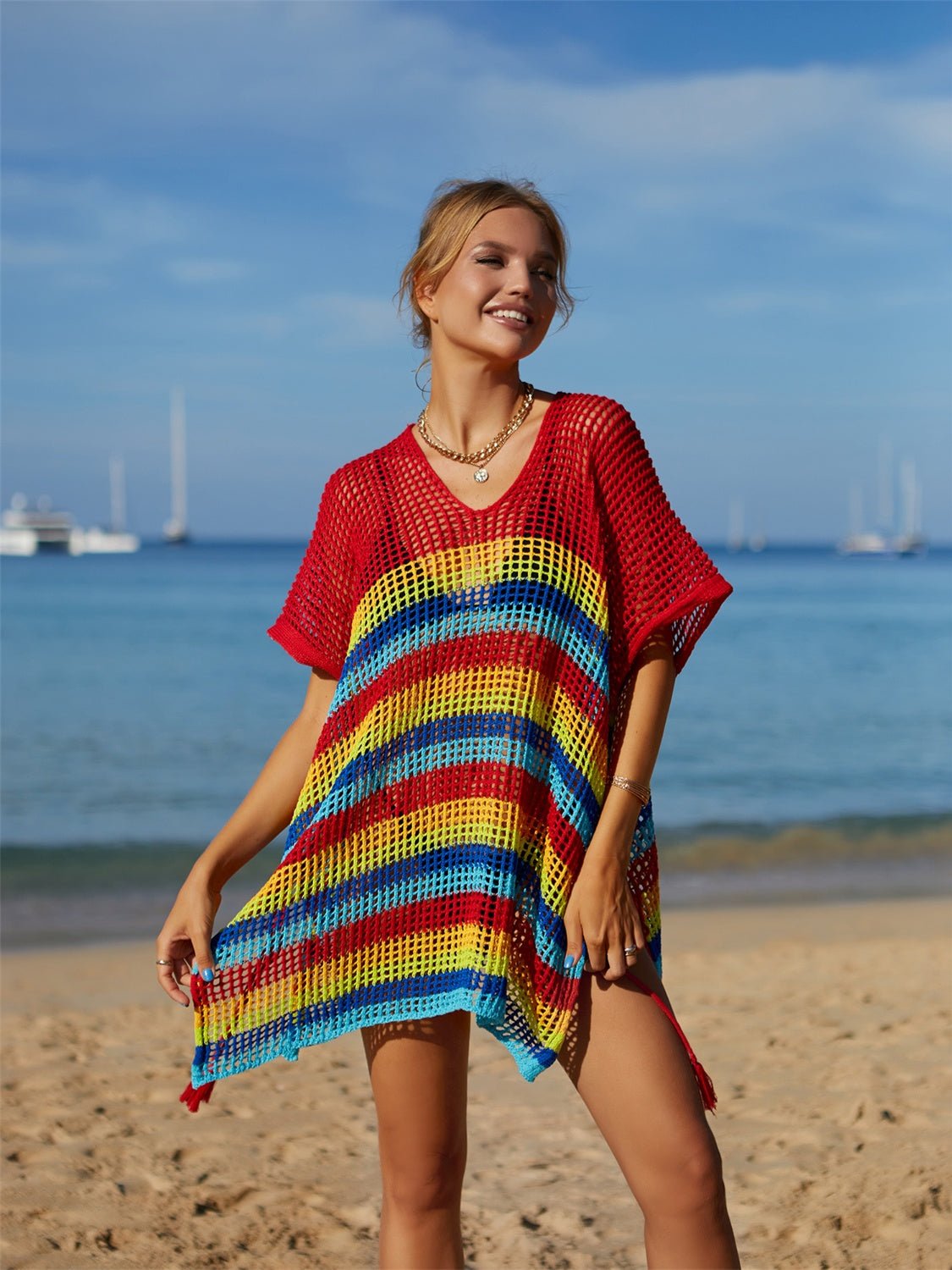 Cutout Striped Cover - Up with Tassel - Admiresty