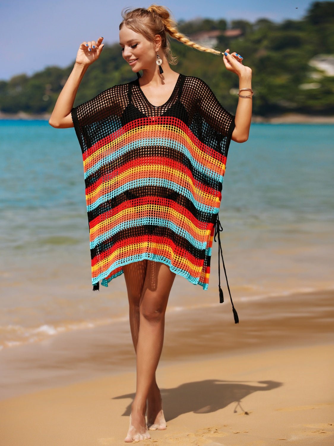 Cutout Striped Cover - Up with Tassel - Admiresty