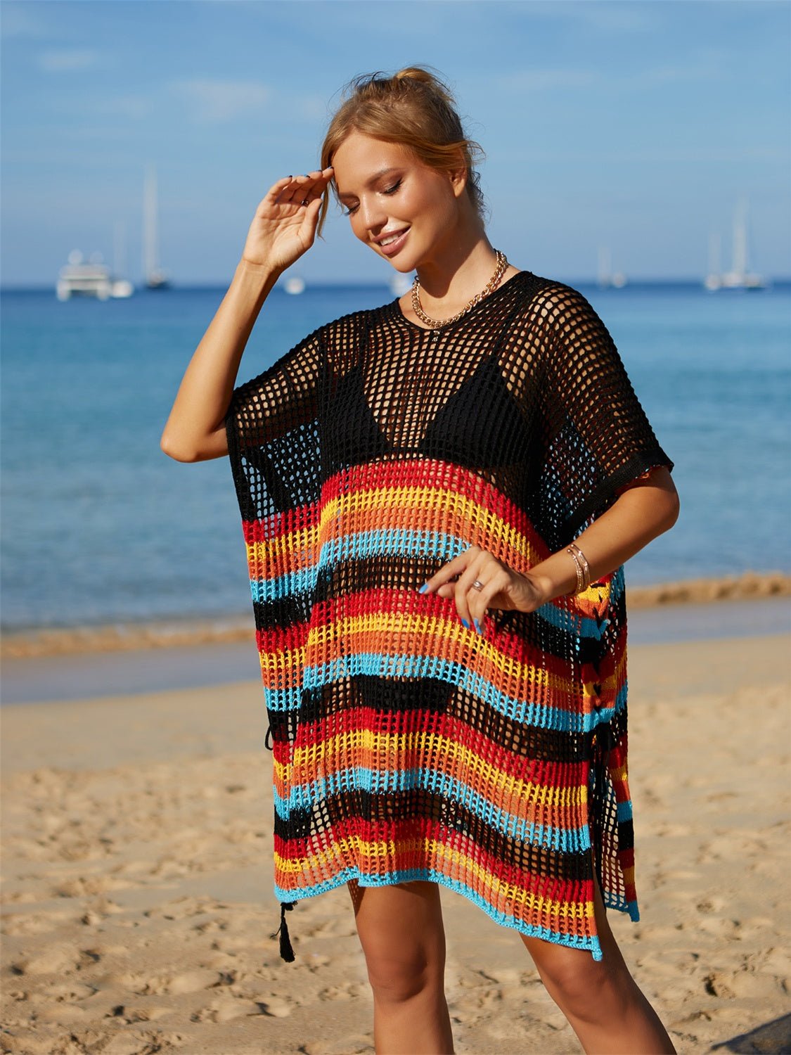 Cutout Striped Cover - Up with Tassel - Admiresty