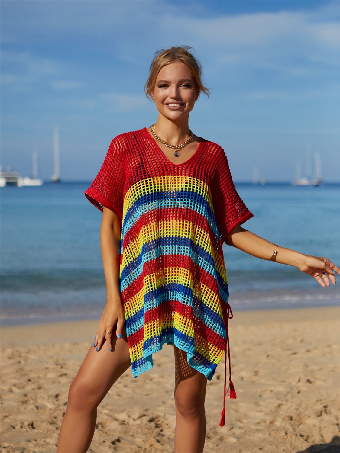 Cutout Striped Cover - Up with Tassel - Admiresty