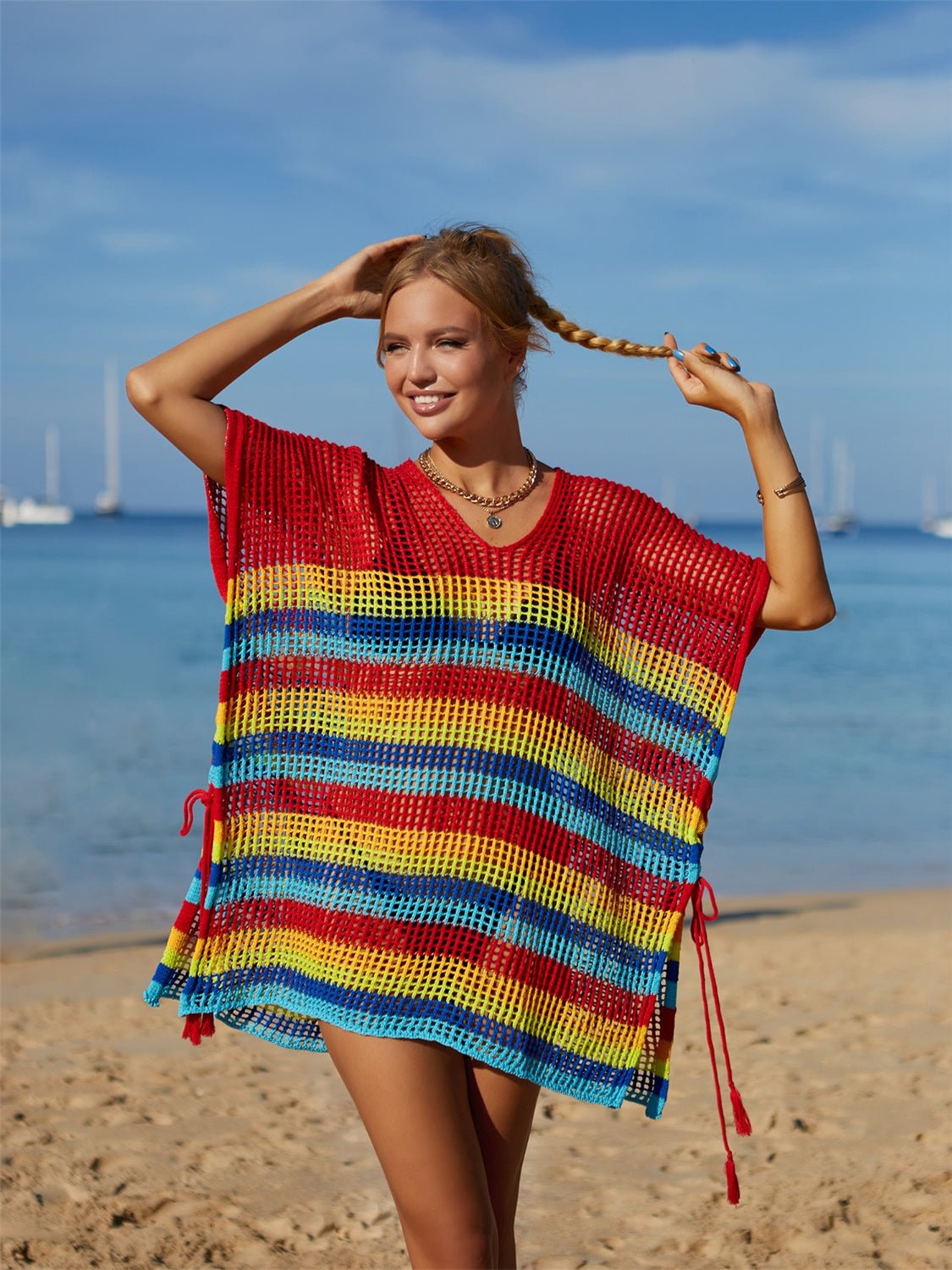 Cutout Striped Cover - Up with Tassel - Admiresty