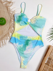 Cutout Tie - Dye Spaghetti Strap One - Piece Swimwear - Admiresty