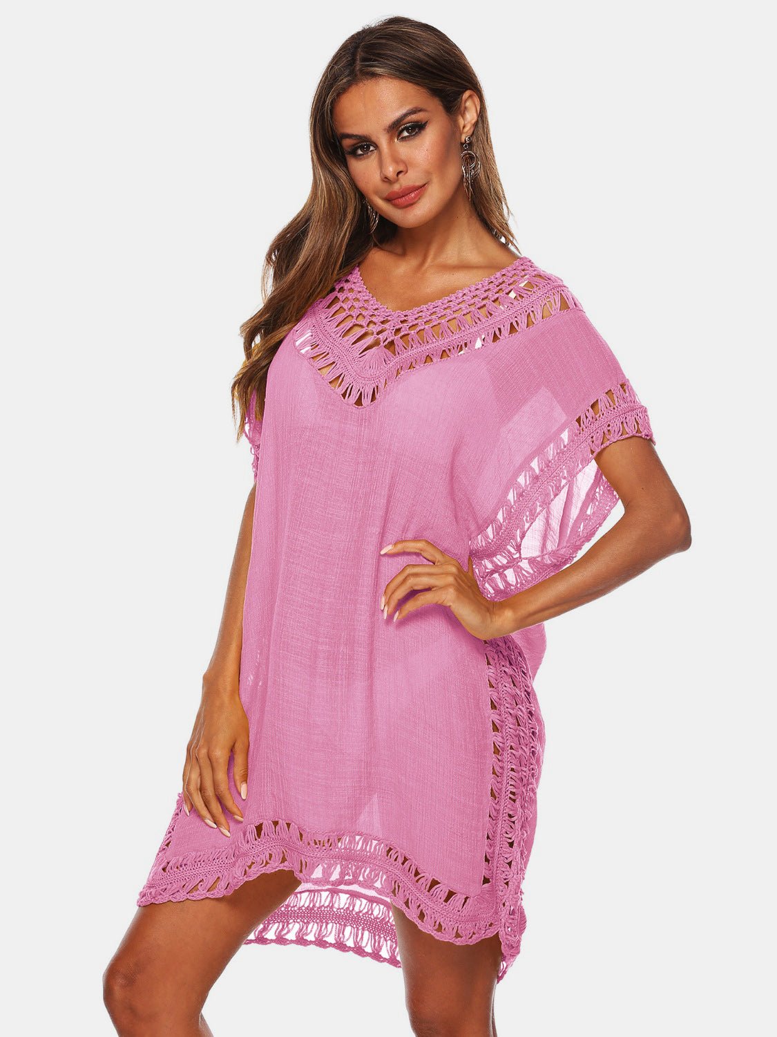 Cutout V - Neck Short Sleeve Cover - Up - Admiresty