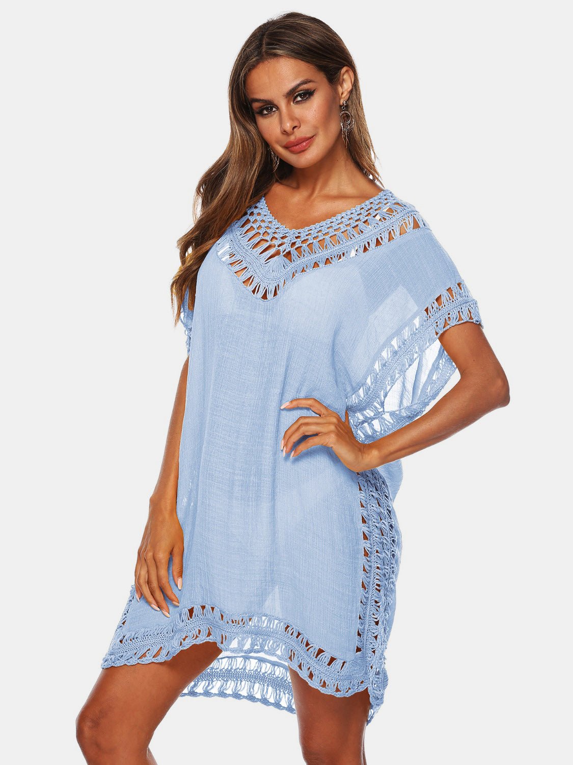 Cutout V - Neck Short Sleeve Cover - Up - Admiresty