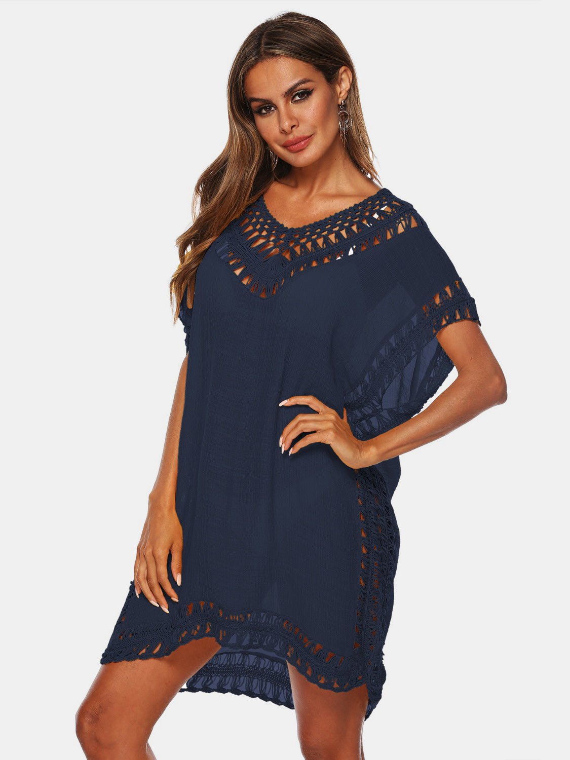 Cutout V - Neck Short Sleeve Cover - Up - Admiresty