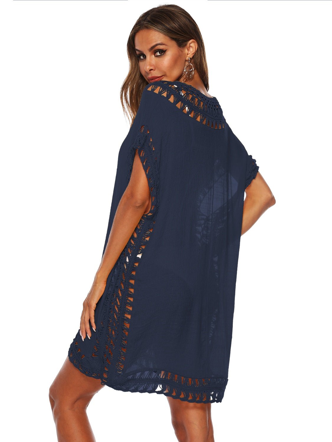 Cutout V - Neck Short Sleeve Cover - Up - Admiresty