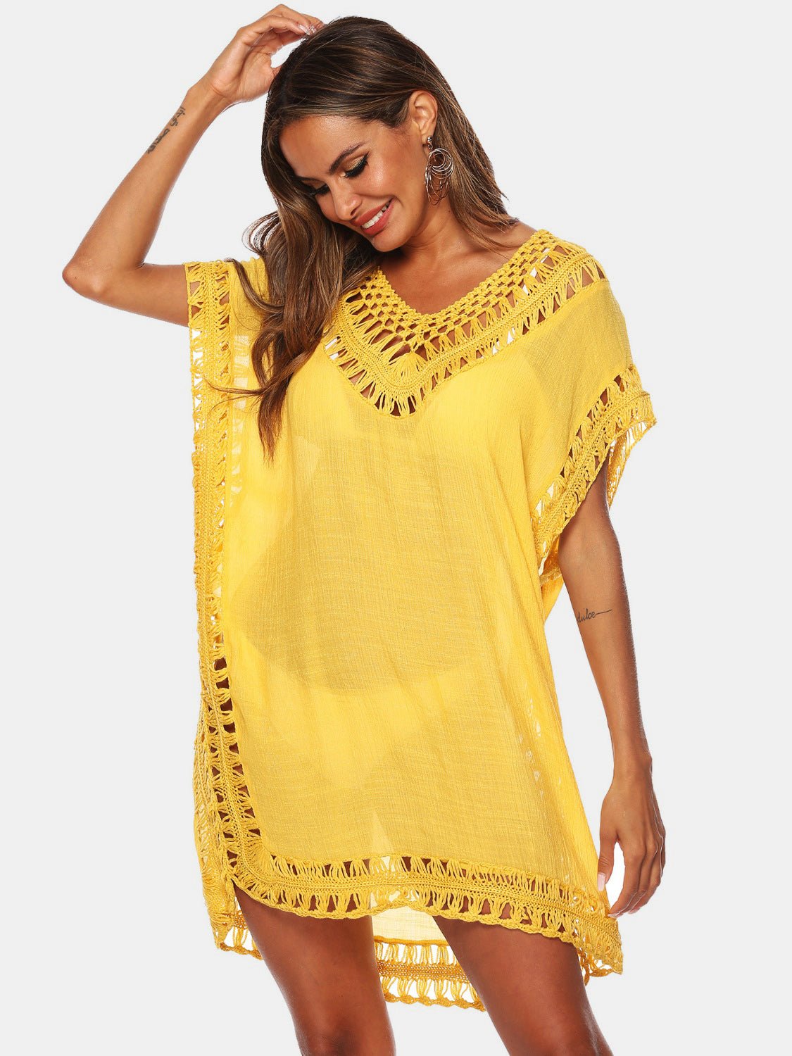 Cutout V - Neck Short Sleeve Cover - Up - Admiresty