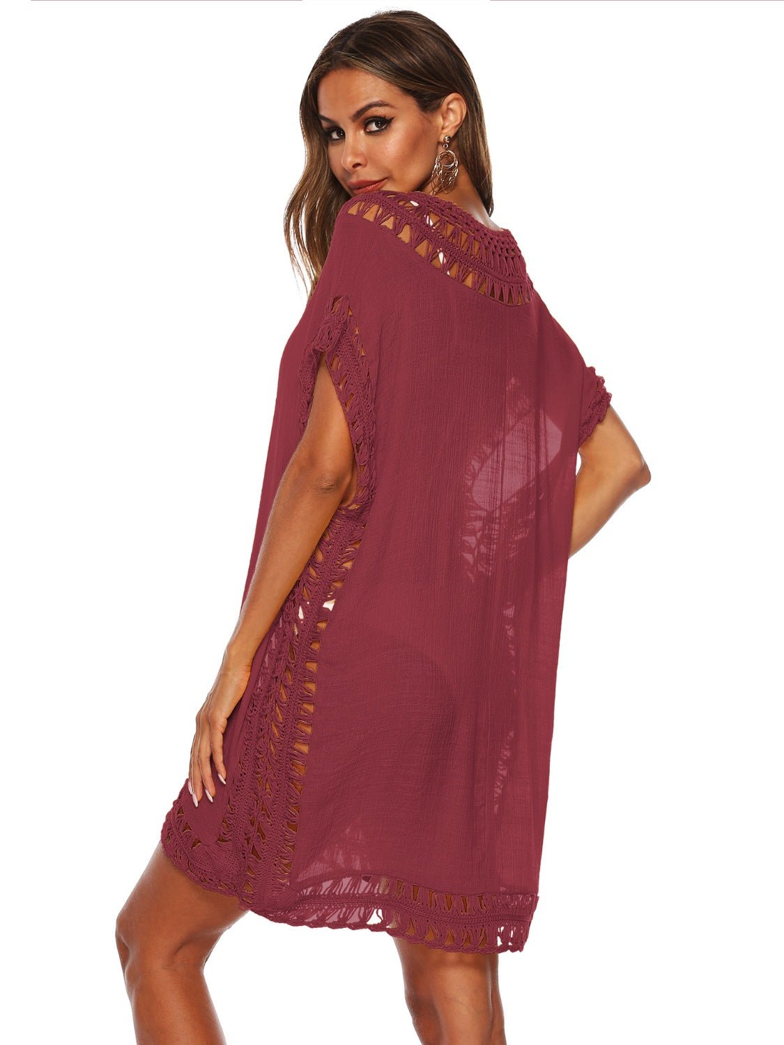 Cutout V - Neck Short Sleeve Cover - Up - Admiresty