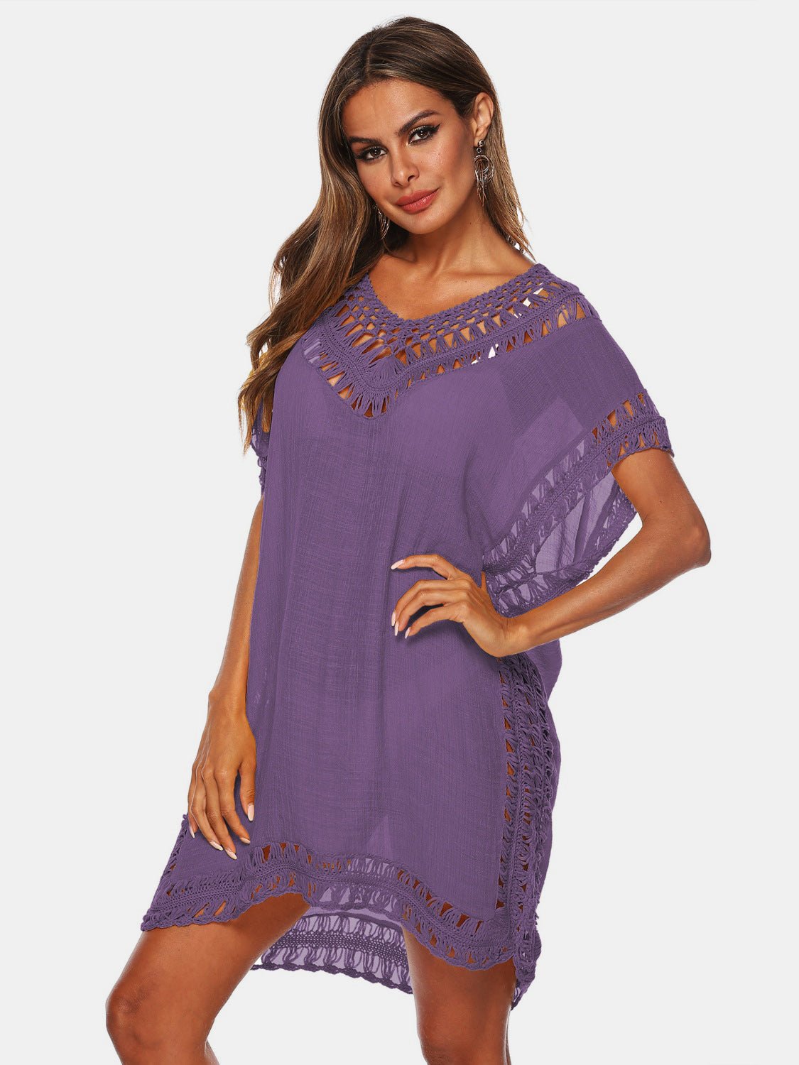 Cutout V - Neck Short Sleeve Cover - Up - Admiresty