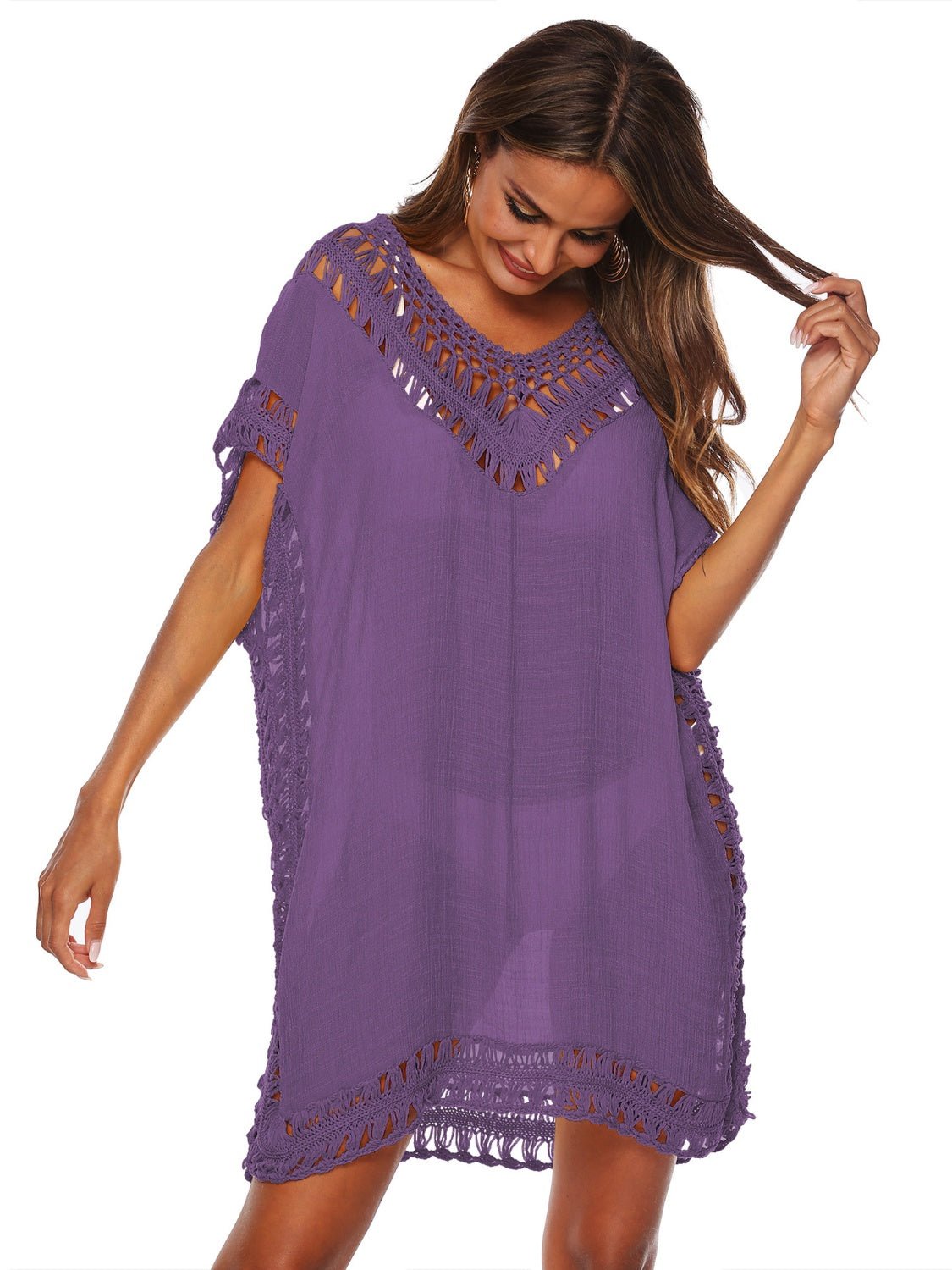 Cutout V - Neck Short Sleeve Cover - Up - Admiresty