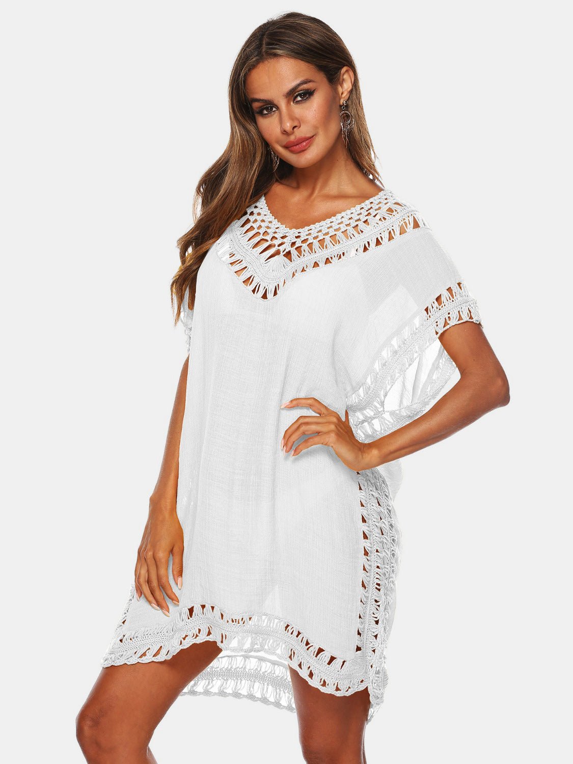 Cutout V - Neck Short Sleeve Cover - Up - Admiresty