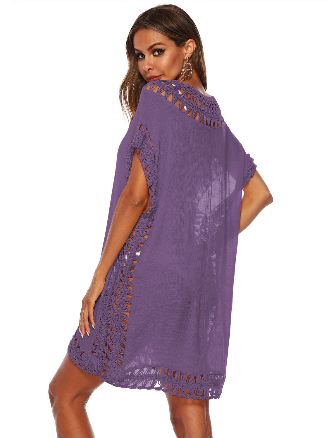 Cutout V - Neck Short Sleeve Cover - Up - Admiresty