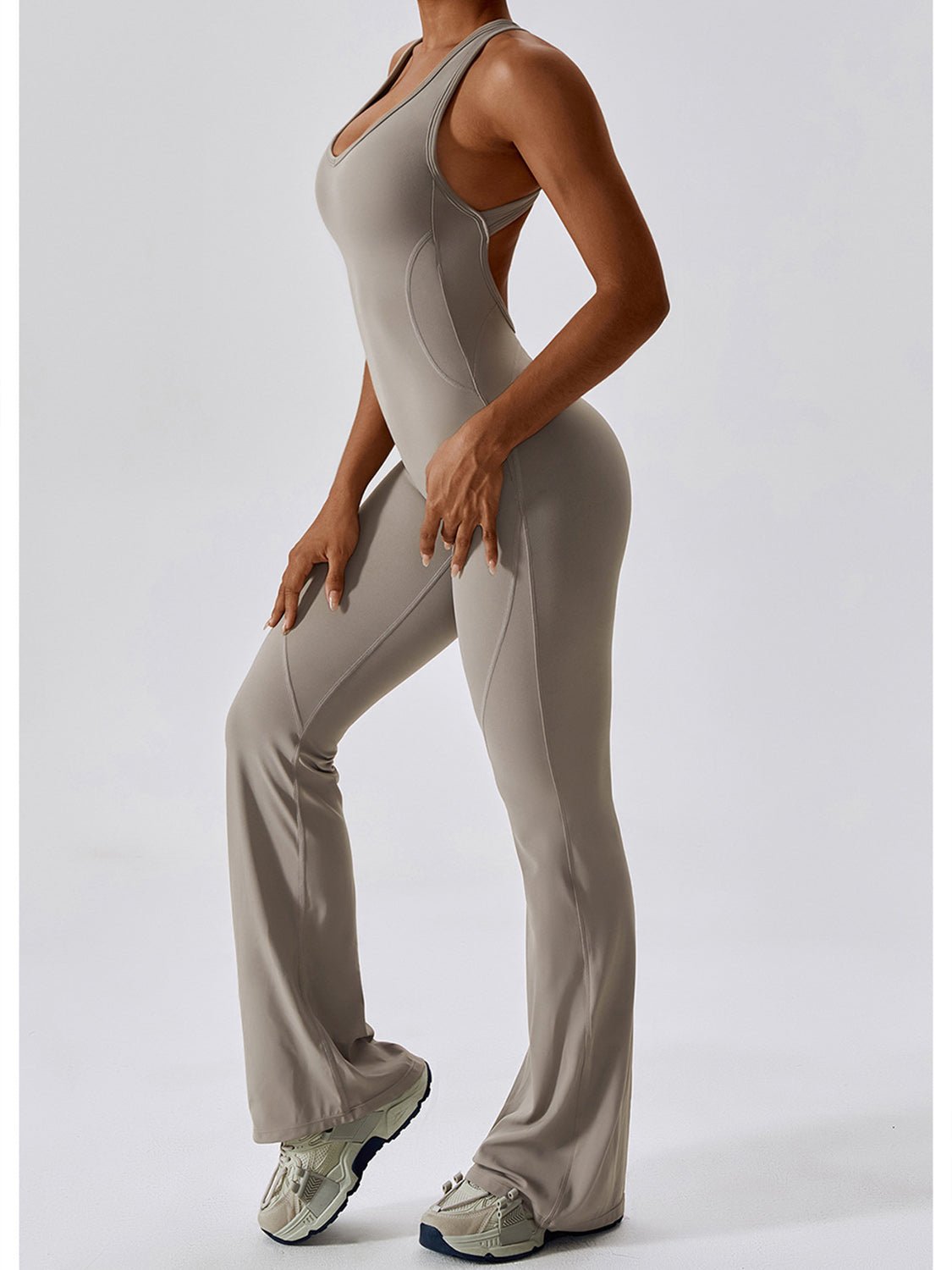 Cutout Wide Strap Bootcut Active Jumpsuit - Admiresty