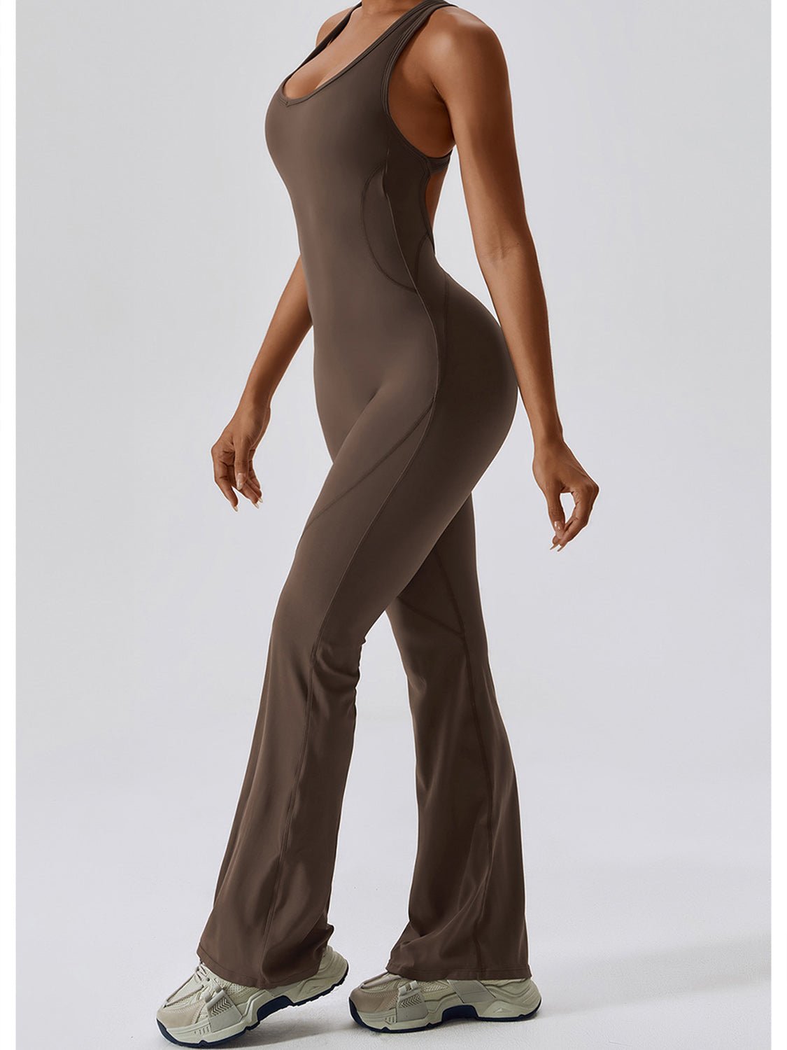 Cutout Wide Strap Bootcut Active Jumpsuit - Admiresty