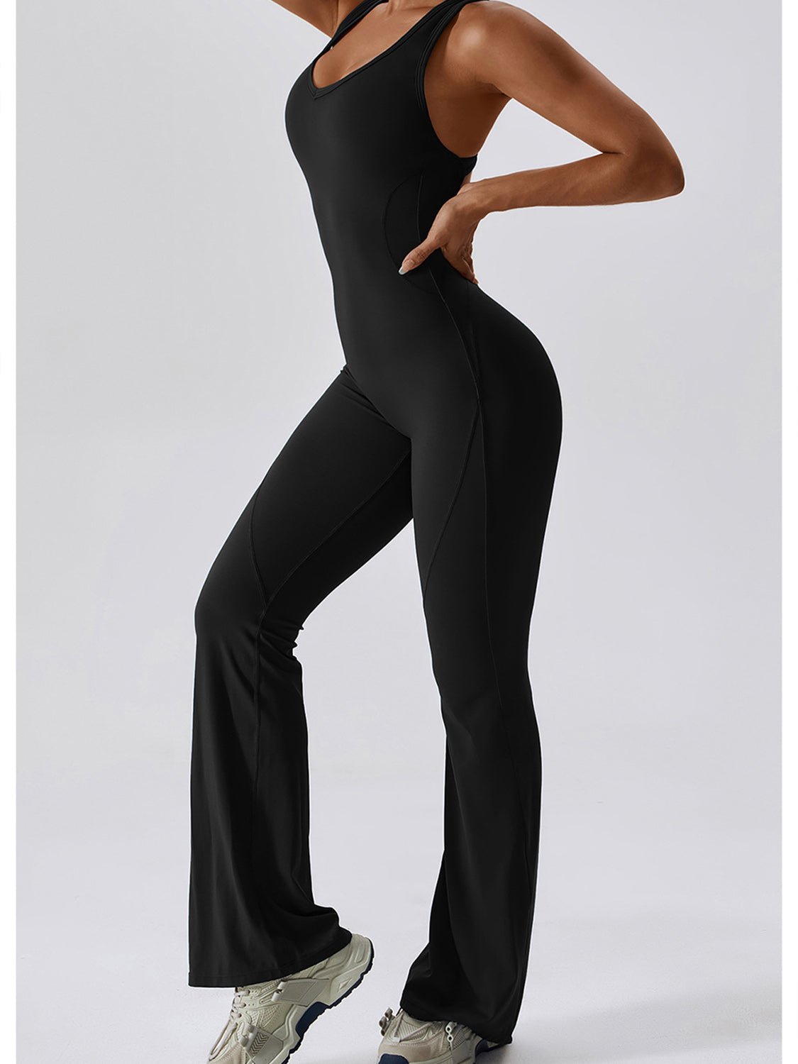 Cutout Wide Strap Bootcut Active Jumpsuit - Admiresty