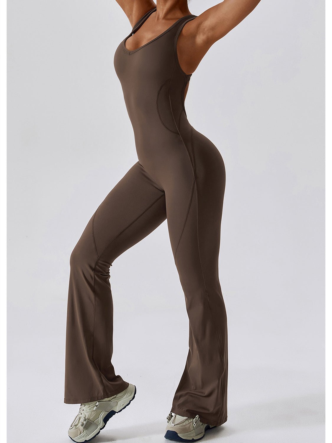 Cutout Wide Strap Bootcut Active Jumpsuit - Admiresty