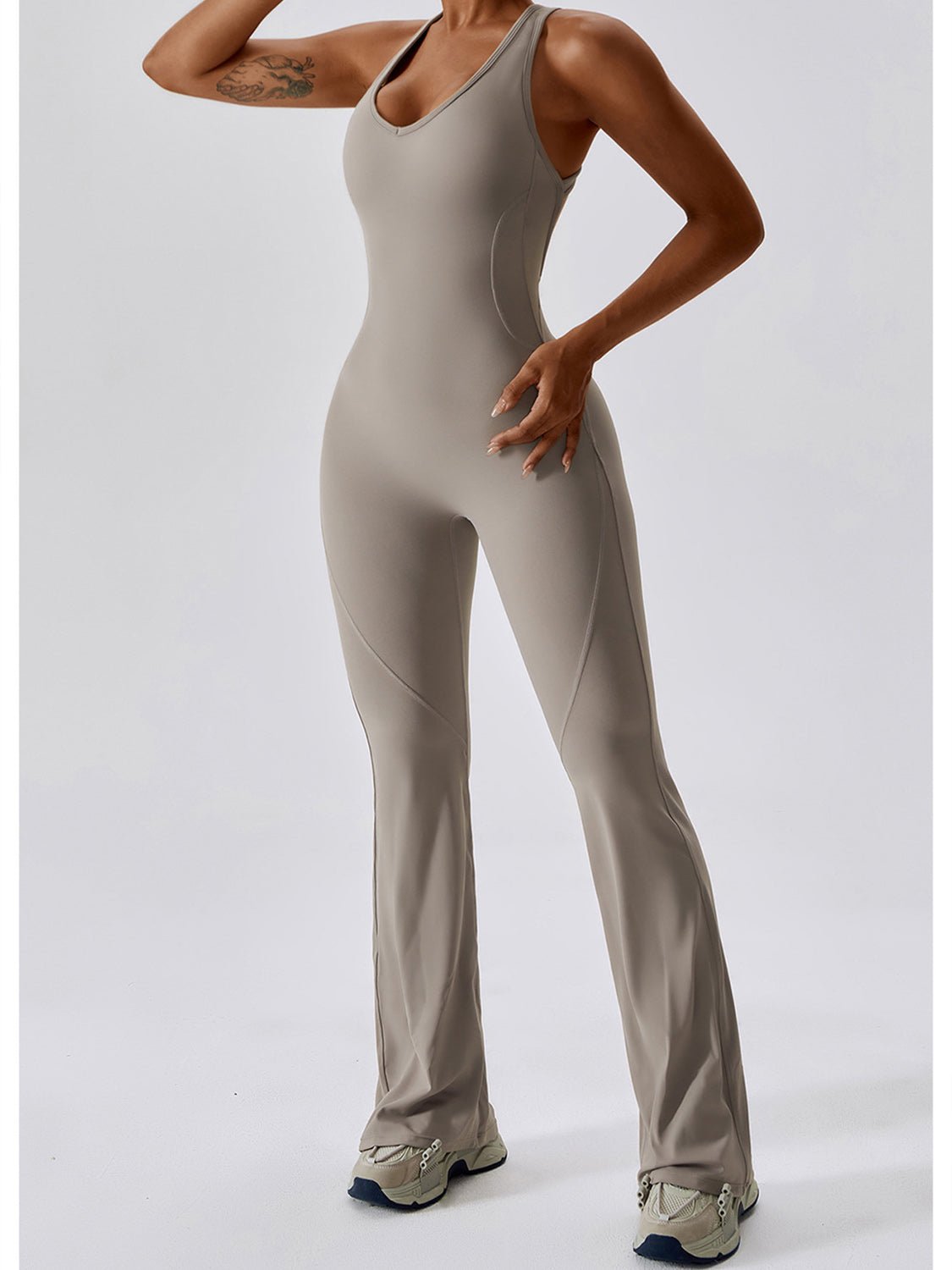 Cutout Wide Strap Bootcut Active Jumpsuit - Admiresty