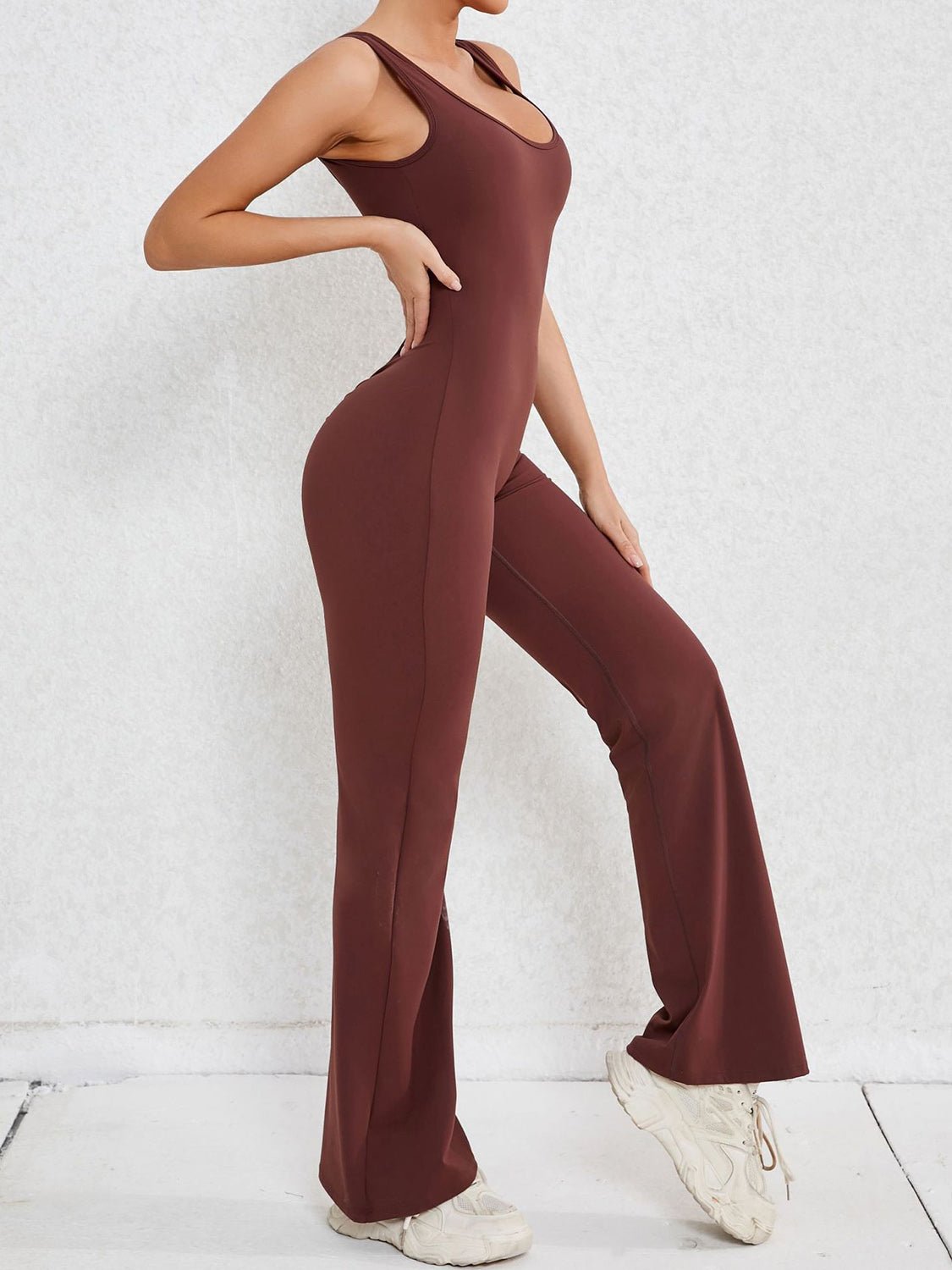 Cutout Wide Strap Scoop Neck Active Jumpsuit - Admiresty