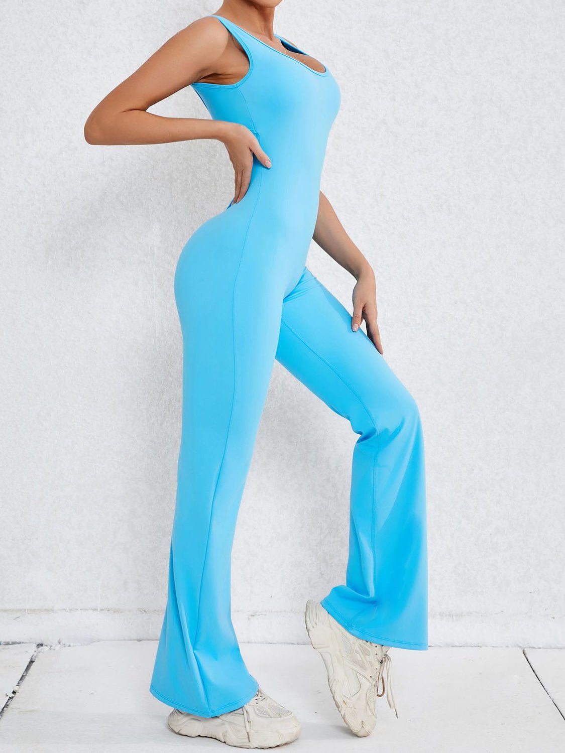 Cutout Wide Strap Scoop Neck Active Jumpsuit - Admiresty