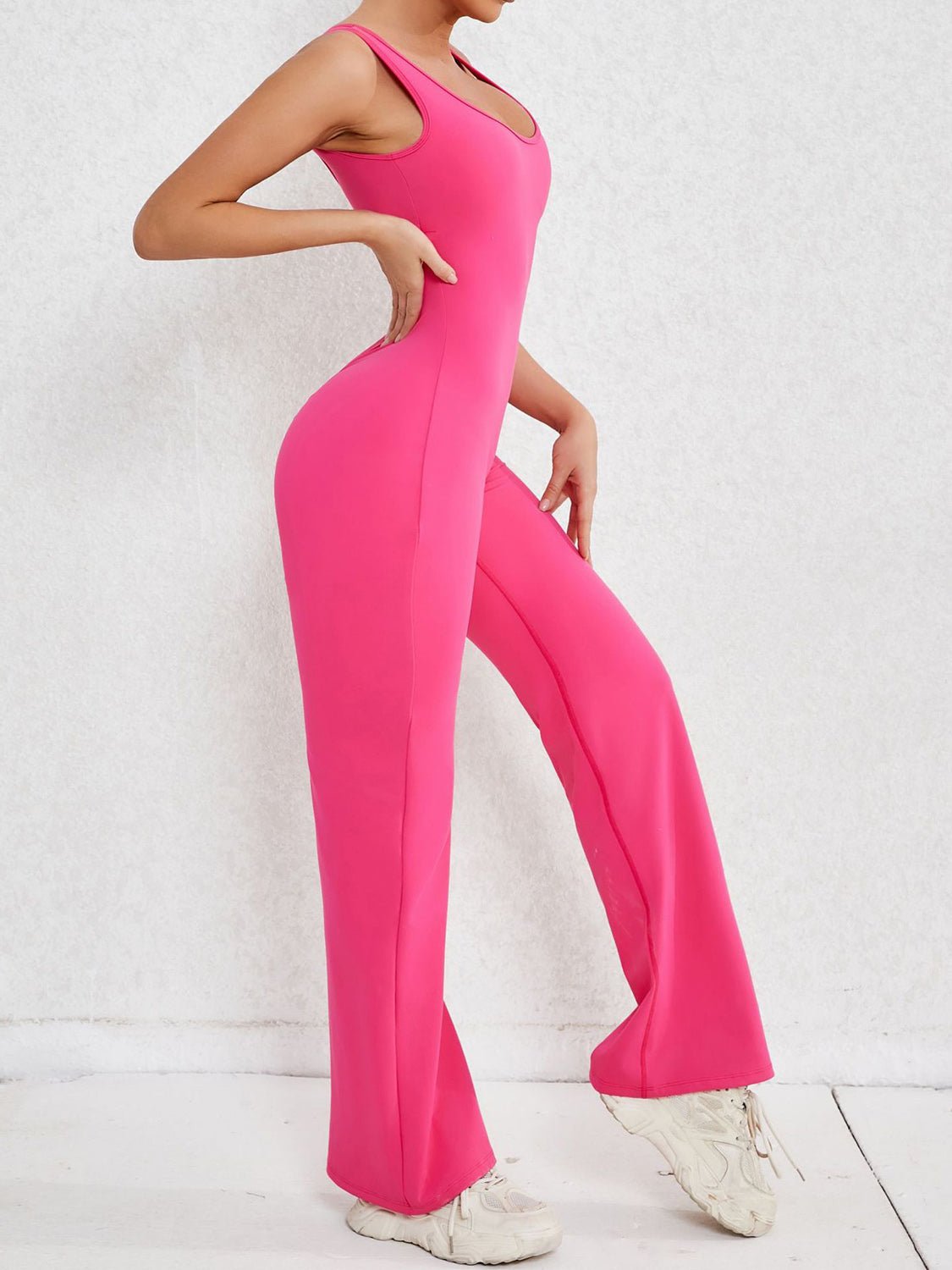 Cutout Wide Strap Scoop Neck Active Jumpsuit - Admiresty