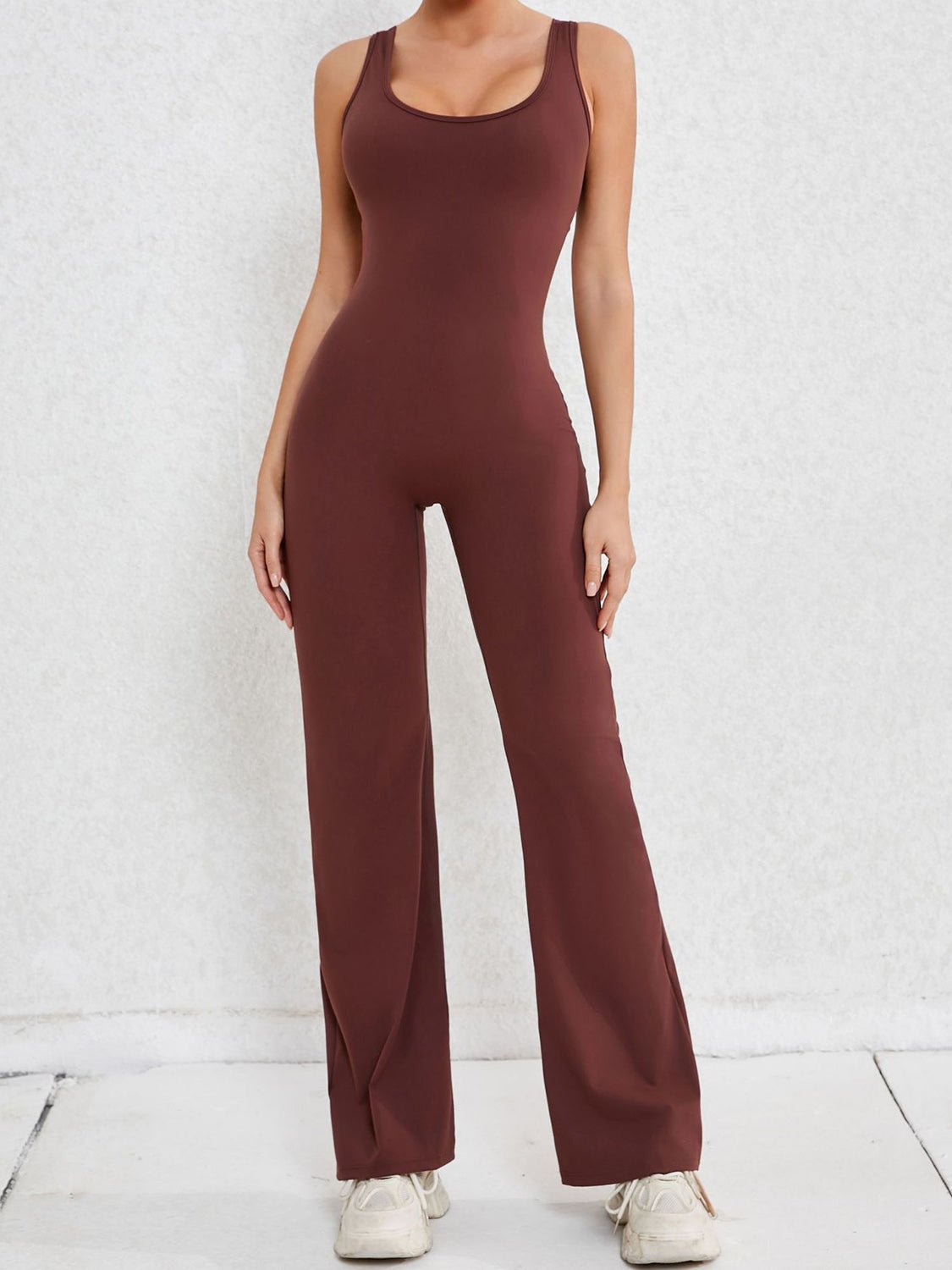 Cutout Wide Strap Scoop Neck Active Jumpsuit - Admiresty