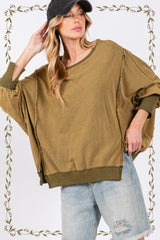 SAGE + FIG Mineral Wash Side Slit Oversized Sweatshirt