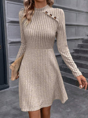 Decorative Button Mock Neck Long Sleeve Sweater Dress - Admiresty