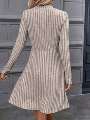 Decorative Button Mock Neck Long Sleeve Sweater Dress - Admiresty