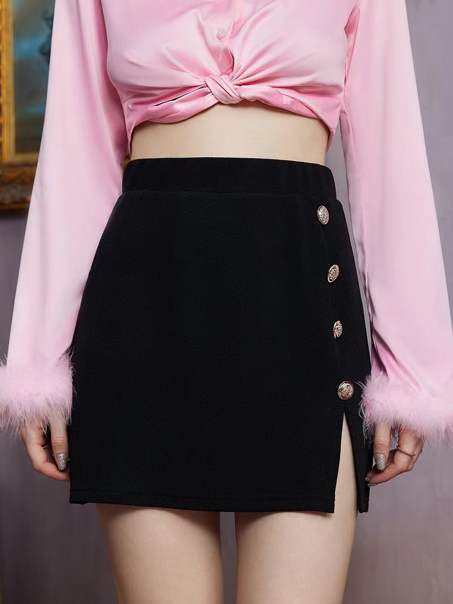 Decorative Button Slit Mini Skirt - Admiresty