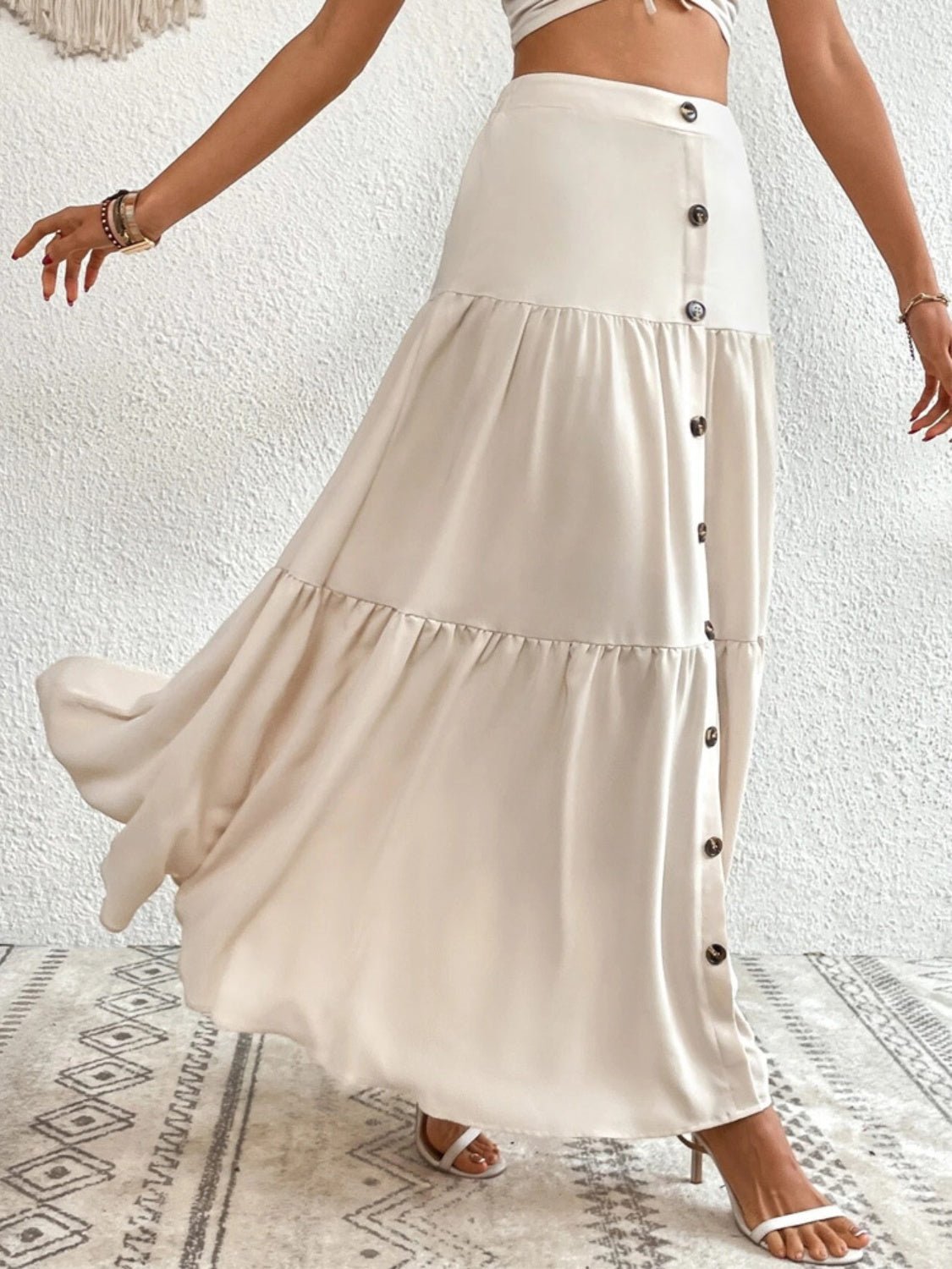 Decorative Button Tiered Skirt - Admiresty