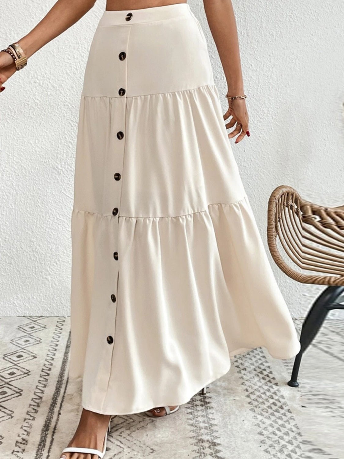 Decorative Button Tiered Skirt - Admiresty