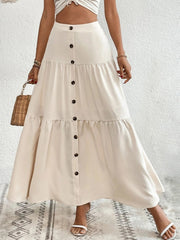 Decorative Button Tiered Skirt - Admiresty