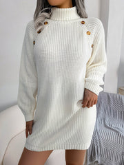 Decorative Button Turtleneck Sweater Dress - Admiresty