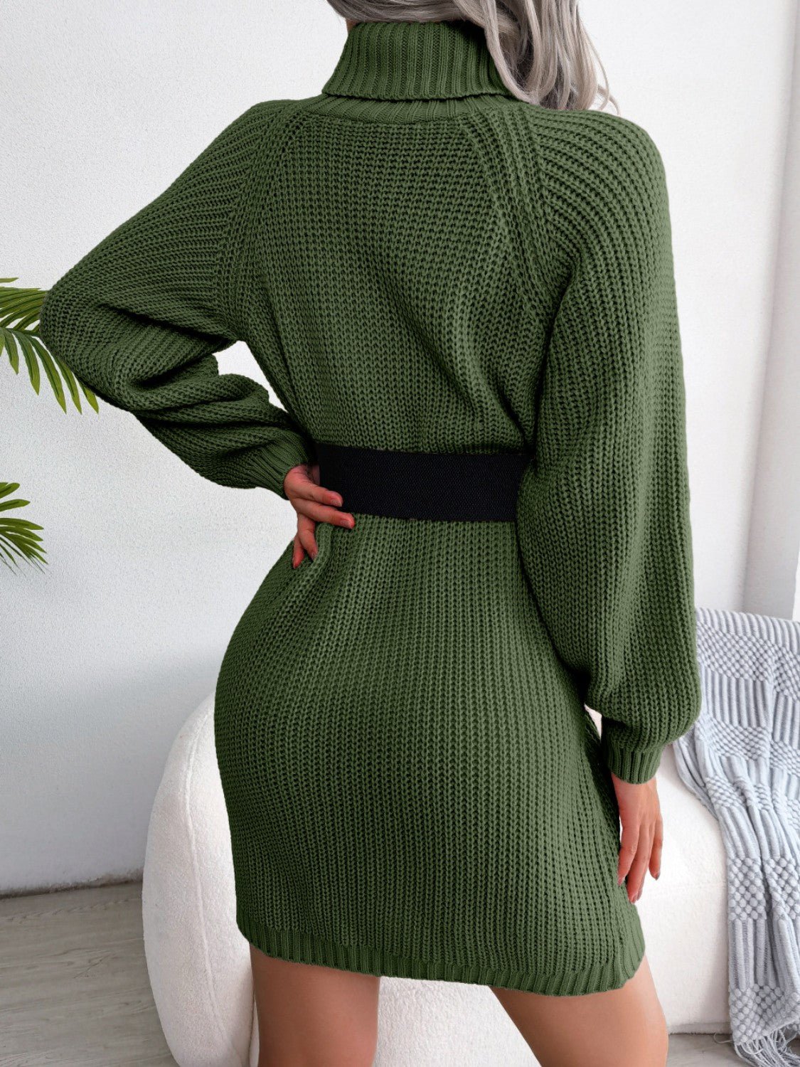 Decorative Button Turtleneck Sweater Dress - Admiresty