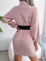 Decorative Button Turtleneck Sweater Dress - Admiresty