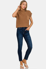 Zenana Mock Neck Short Sleeve Cropped Sweater